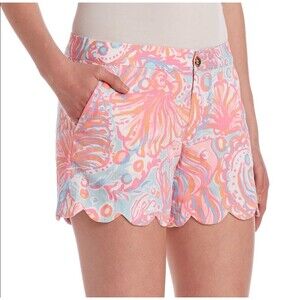 Lilly Pulitzer Pink Pout Too Much Bubbly Buttercup Size 0 Scallop Shorts Cotton